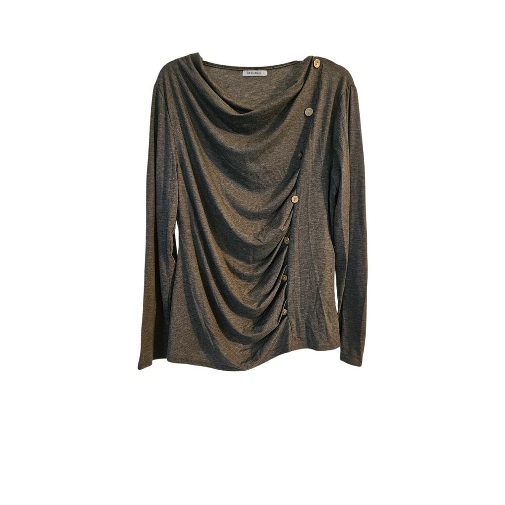 Cellabie long sleeve slouch scoop neck Button rouched detailing